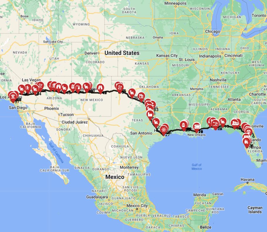 Map for Tampa to Los Angeles
